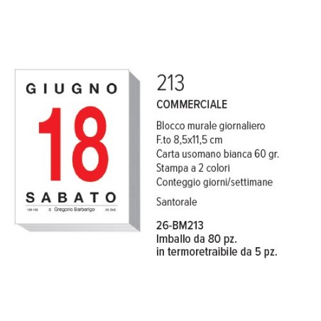 BLOCCO CALENDARIO MURALE 8,5X11,5 COMMERCIALE BM213