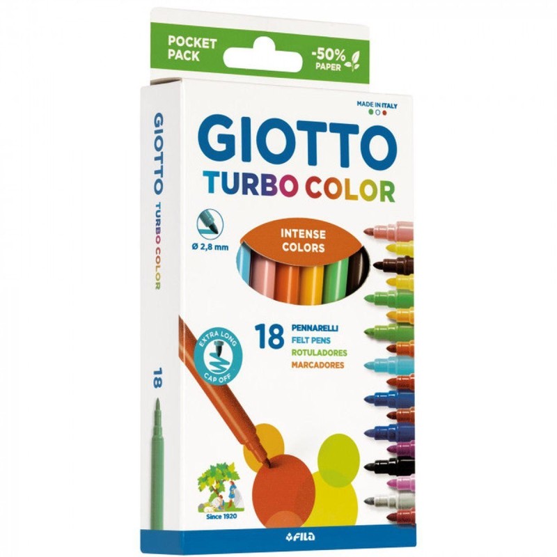 Giotto Turbo Color 18 pennarelli punta fine 2.8 mm inchiostro lavabile colori assortiti 073400