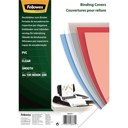 Fellowes 5376102 Copertine Trasparenti A4 PVC 200 Micron Confezione 100 Pezzi
