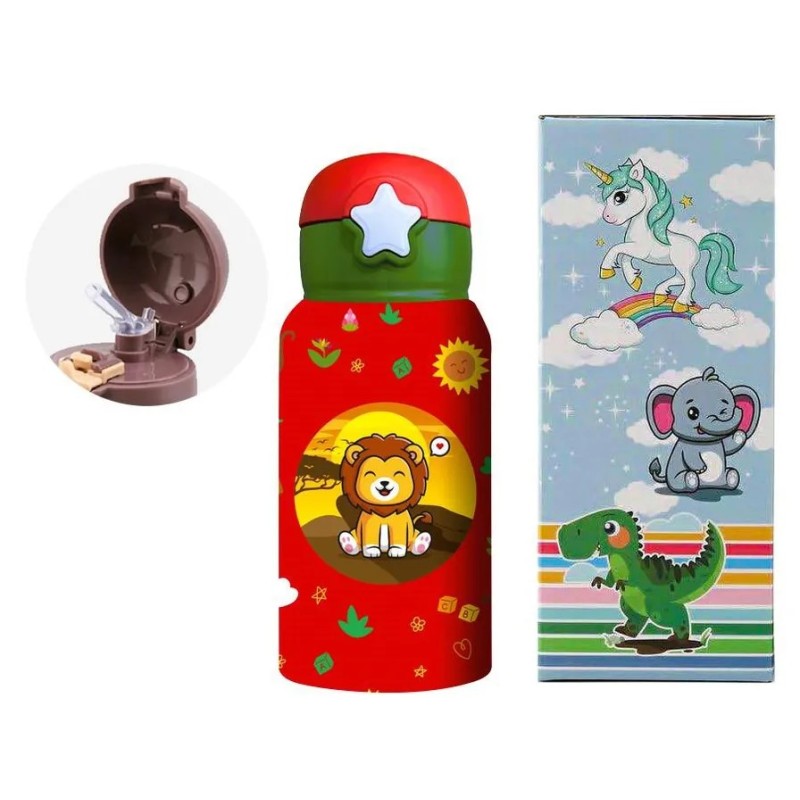 Borraccia Termica Leoncino con Cannuccia 500ml Polipropilene BPA Free MPBB07