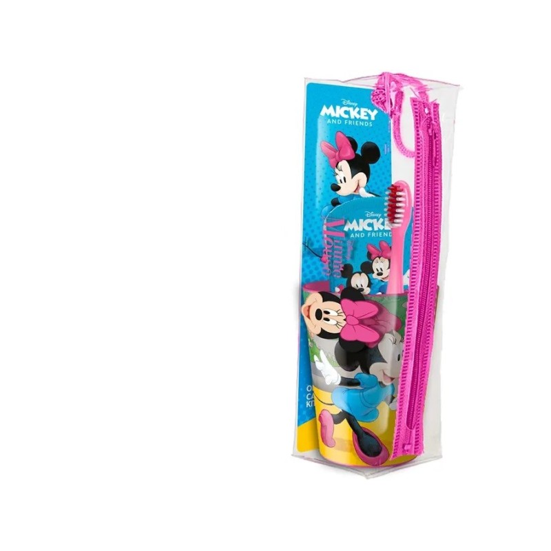 Set Igiene Orale Minnie Mouse 4 Pezzi Dentifricio 75ml Spazzolino Morbido Bicchiere Pochette RBPO012