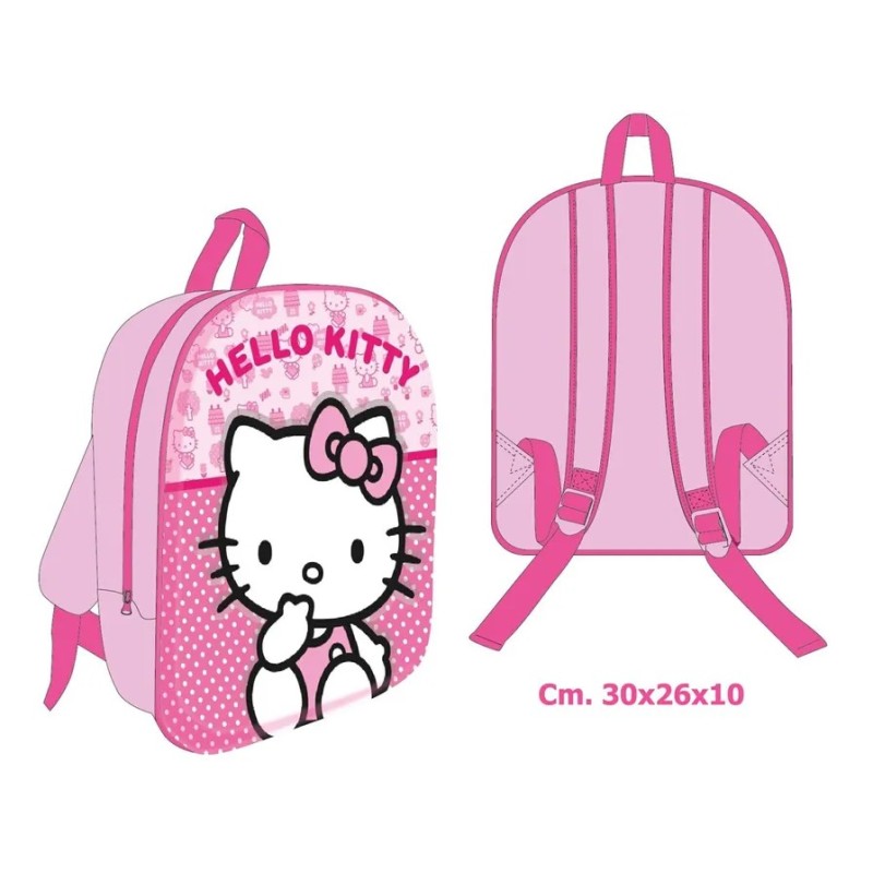 Zainetto 3D Hello Kitty 30x25x10cm Poliestere Imbottito Spallacci Regolabili