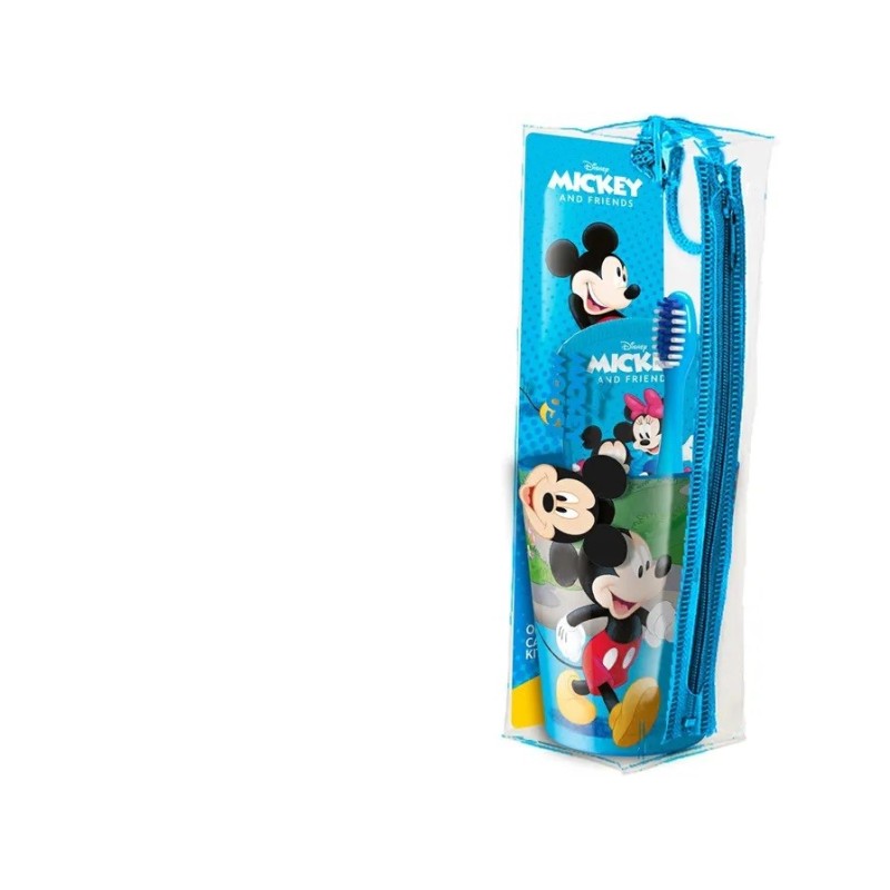 Set Igiene Orale Bambini Mickey Mouse con Pochette Trasparente Spazzolino Dentifricio 75ml RBPO011