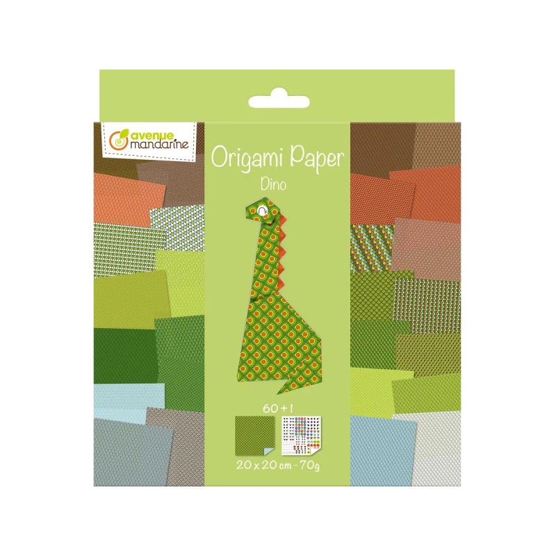 Avenue Mandarine Carta Origami 20 x 20 cm 70g 60 fogli fantasia Dino OR512C