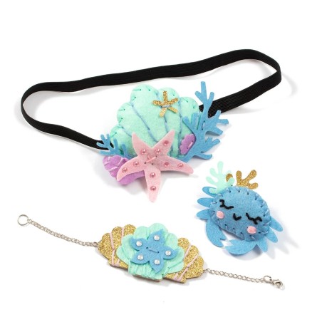 Avenue Mandarine Kit Gioielli in Feltro Tema Mare 3 Pezzi con Strass Ago e Sacchetto KC160C