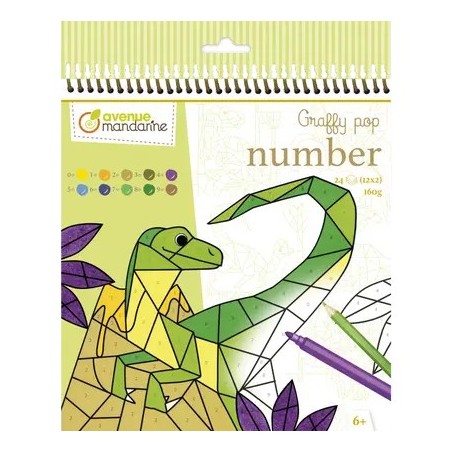 Avenue Mandarine Graffy Colora con i numeri Dinosauri 24 fogli 160g GY155C