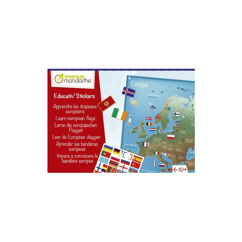 Avenue Mandarine Set Educativo Bandiere Europee Mappa Cartone 30x42 cm KC138C