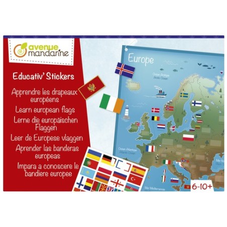 Avenue Mandarine Set Educativo Bandiere Europee Mappa Cartone 30x42 cm KC138C