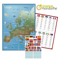 Avenue Mandarine Set Educativo Bandiere Europee Mappa Cartone 30x42 cm KC138C