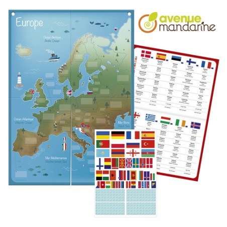 Avenue Mandarine Set Educativo Bandiere Europee Mappa Cartone 30x42 cm KC138C