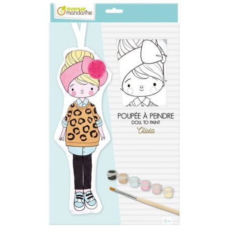 Avenue Mandarine Bambolina da Colorare Olivia Tessuto 29 cm con 6 vernici pennello PP043C