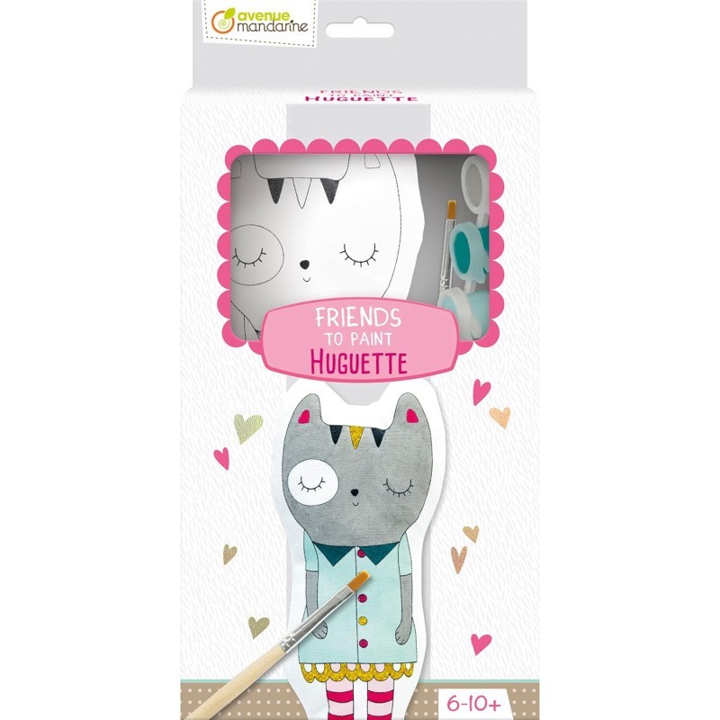 Avenue Mandarine Friends to Paint Huguette gatto cotone 24 cm con 6 vernici pennello PP033C