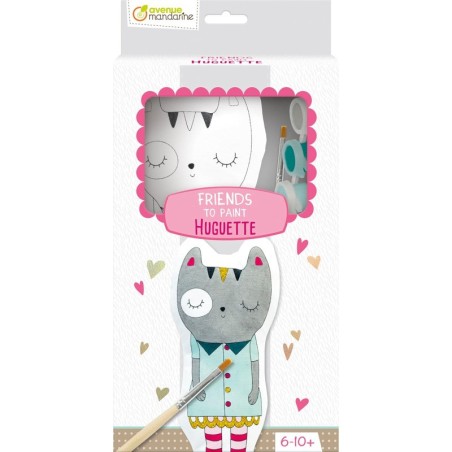 Avenue Mandarine Friends to Paint Huguette gatto cotone 24 cm con 6 vernici pennello PP033C