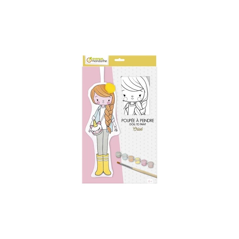 Avenue Mandarine Bambolina da Colorare Chloé Cotone 29 cm con 6 vernici pennello PP041C