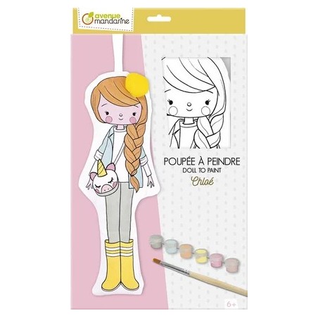 Avenue Mandarine Bambolina da Colorare Chloé Cotone 29 cm con 6 vernici pennello PP041C