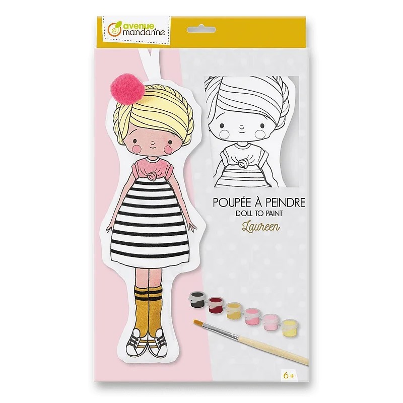 Avenue Mandarine Bambolina da Colorare Laureen Cotone 29 cm con 6 vernici pennello PP039C