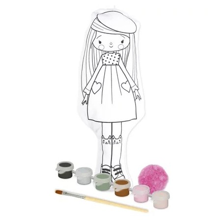 Avenue Mandarine Bambolina da Colorare Lisa Cotone 29 cm con 6 vernici pennello PP040C