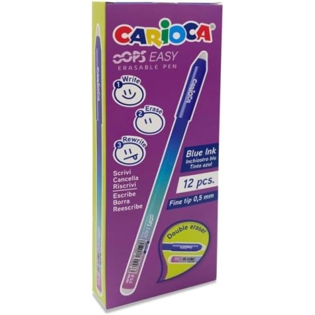 Carioca Oops Easy 12 penna cancellabili punta fine 0.7 mm blu doppia gomma 4350002