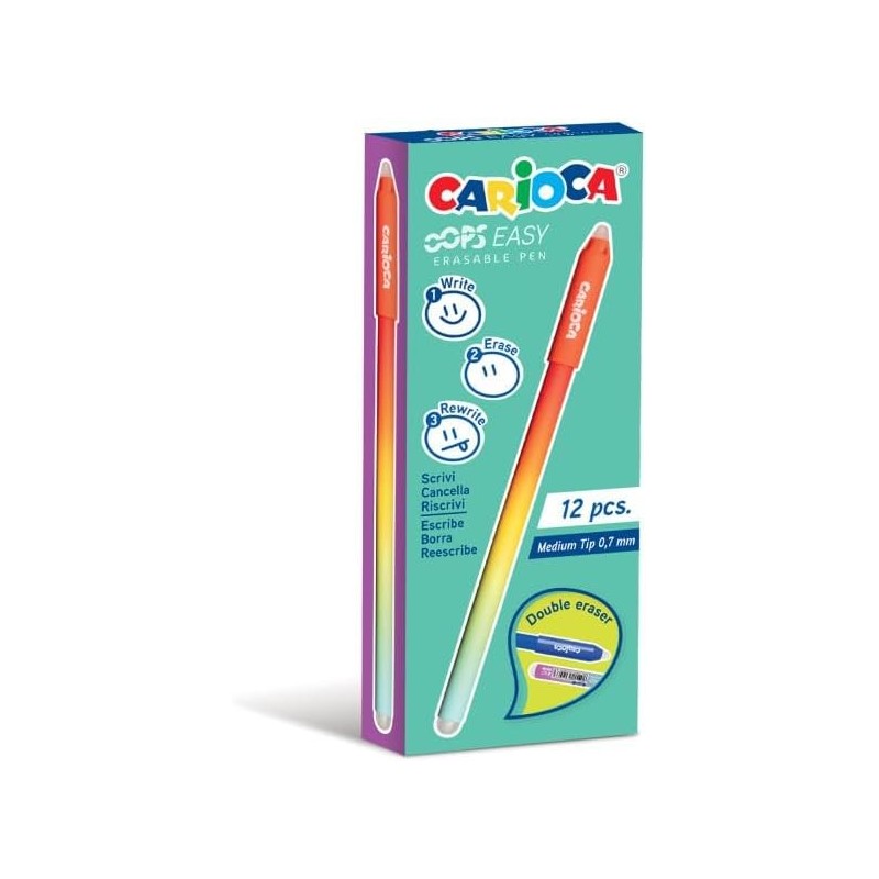 Carioca Oops Easy 12 penne cancellabili punta fine 0.7 mm rosso doppia gomma 4350003
