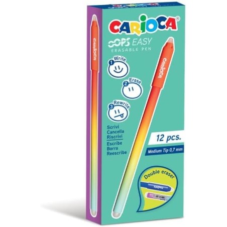 Carioca Oops Easy 12 penne cancellabili punta fine 0.7 mm rosso doppia gomma 4350003