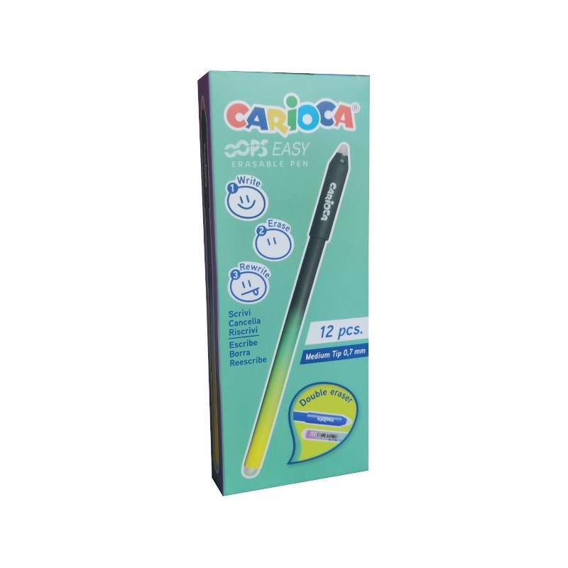 Carioca Oops Easy 12 penne cancellabili punta fine 0.7 mm nero doppia gomma 4350001