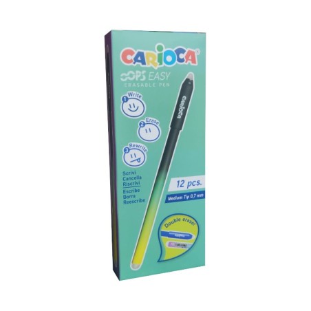 Carioca Oops Easy 12 penne cancellabili punta fine 0.7 mm nero doppia gomma 4350001
