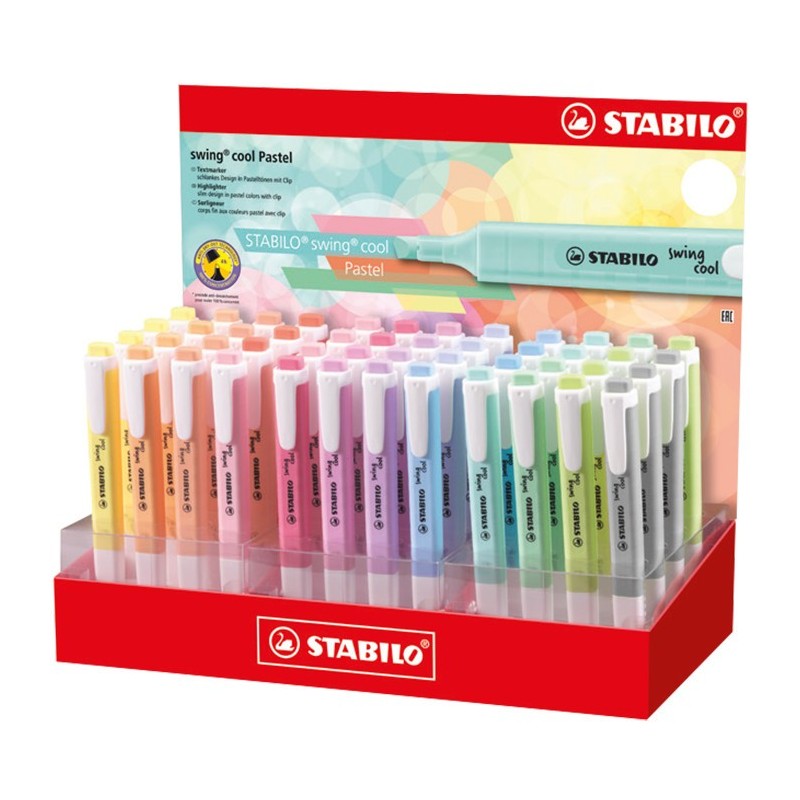 Stabilo Swing Cool Pastel espositore 48 evidenziatori punta scalpello 1–4 mm colori assortiti 275/48-8-2