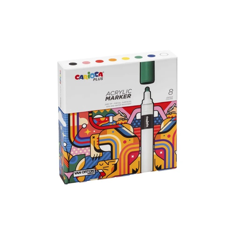 Carioca Plus Acrylic Marker 8 marcatori acrilici punta tonda 2 mm inchiostro a base d'acqua 45209