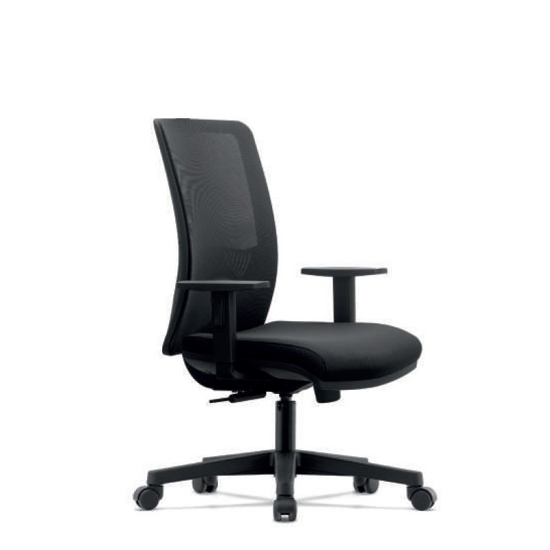 POLTRONA UFFICIO C/BRACCIOLI, BASE+SCHIENALE RETE NERO KING-DK-N-02