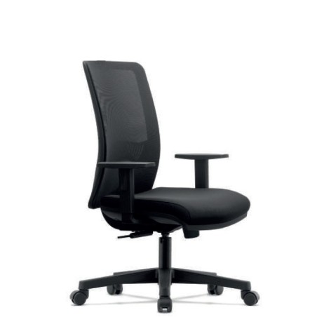 POLTRONA UFFICIO C/BRACCIOLI, BASE+SCHIENALE RETE NERO KING-DK-N-02