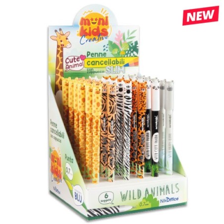 Monikids Wild Animal penne cancellabili slim 0.7 mm blu cappuccio 36 pz assortite 20/252