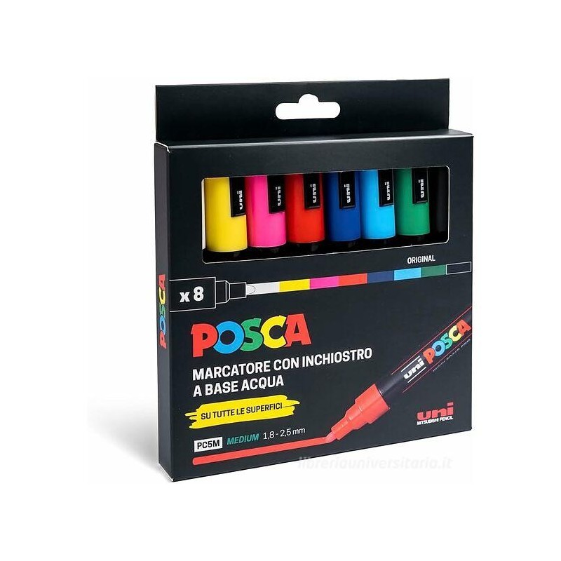 Uni Posca PC5M 8 Original tempera punta media 1.8 - 2.5 mm assortiti