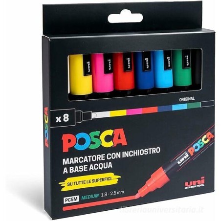 Uni Posca PC5M 8 Original tempera punta media 1.8 - 2.5 mm assortiti