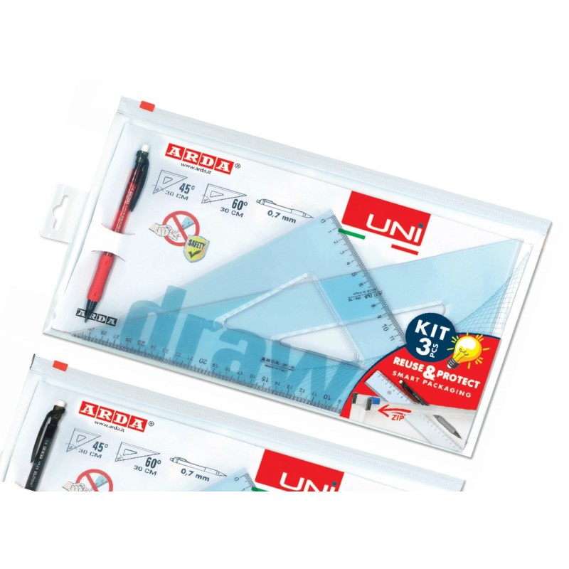 COPPIA SQUADRE UNI 45°60°/30 CM+PORTAMINE 70330ZIP