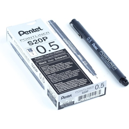 Pentel Pointliner S20P-5A fineliner 0,5 mm nero 12 pz
