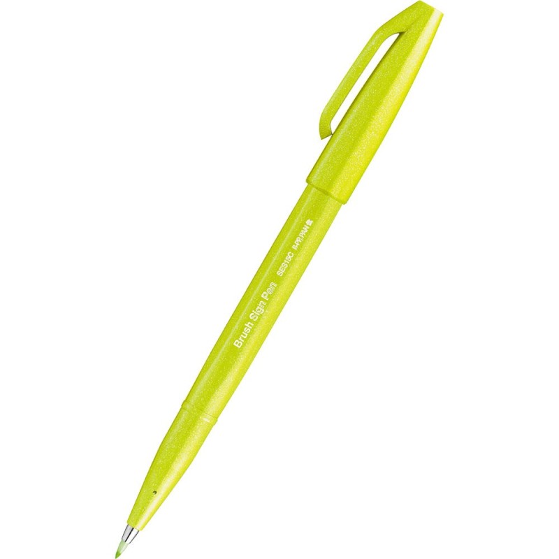 Pentel SES15C-G Brush Sign Pen giallo punta pennello 10 Pz