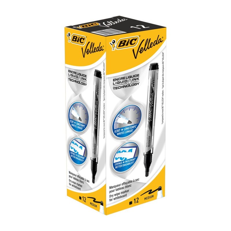 BIC Velleda Marcatore ad Inchiostro Liquido con Punta Tonda Nero 12 Pz 902088