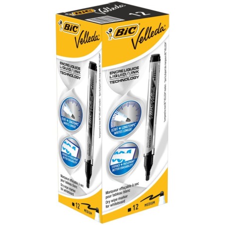BIC Velleda Marcatore ad Inchiostro Liquido con Punta Tonda Nero 12 Pz 902088