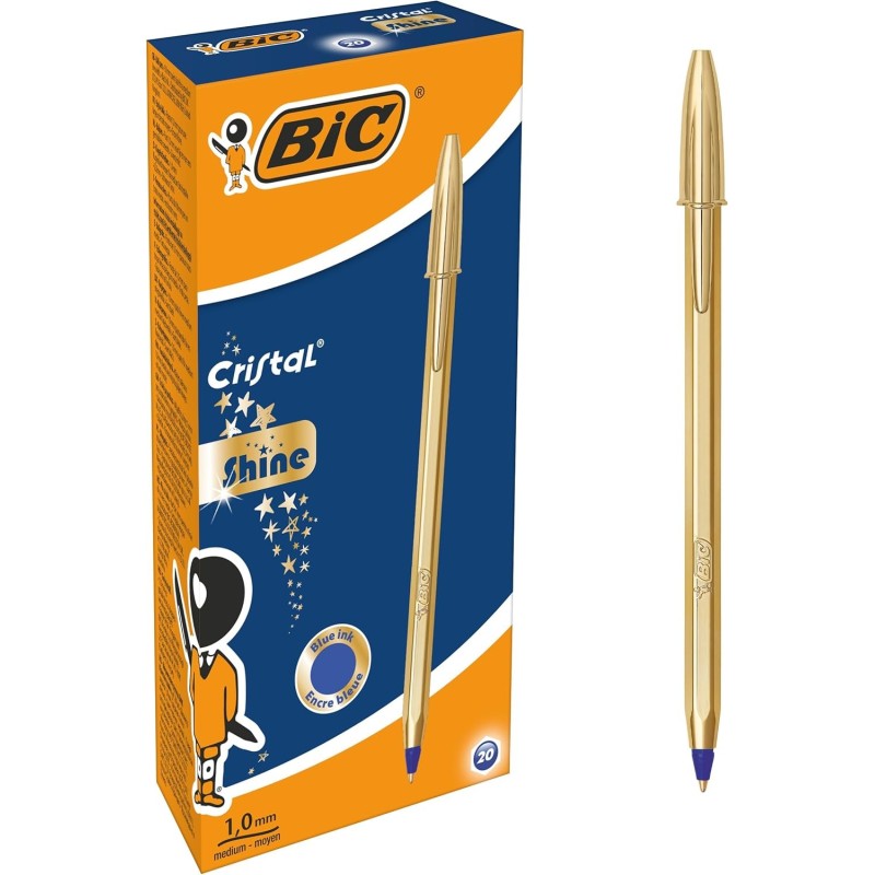 BIC CRISTAL SHINE penna Biro fusto Oro punta 1.0 mm Blu 20 Pz 526281