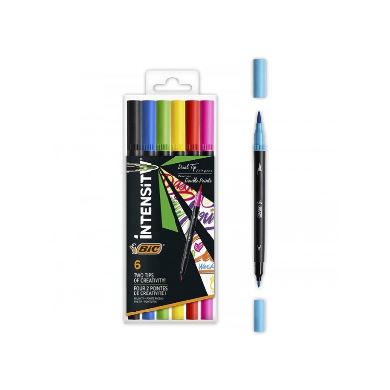BIC Intensity Dual Tip pennarelli punta fine 0.7 mm e brush 6 Colori 989694