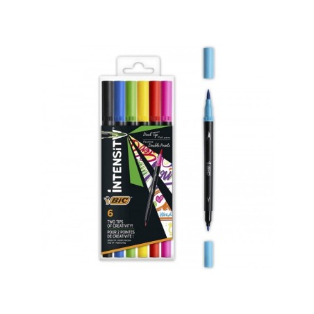 BIC Intensity Dual Tip pennarelli punta fine 0.7 mm e brush 6 Colori 989694