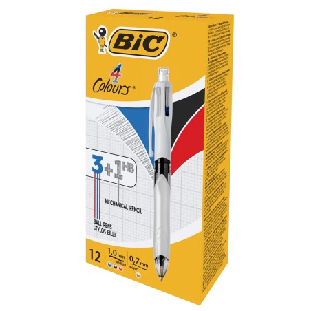 BIC 4 Colours penna multifunzione 3 colori + matita meccanica 0.7 mm 12 Pz 942104