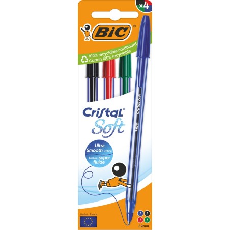 BIC Cristal Soft penna a sfera punta media 1.2 mm 4 colori assortiti 516343