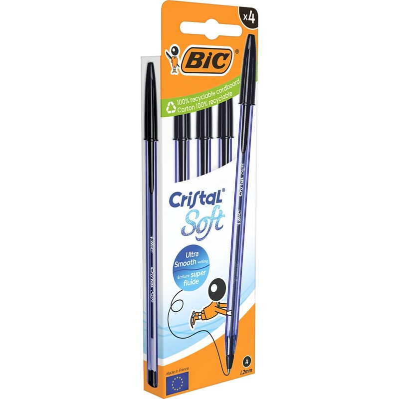 BIC Cristal Soft penne a sfera punta media 1.2 mm Nere 4 Pz 516342