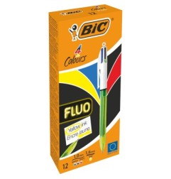 BIC 4 Colours Fluo penna multifunzione 3 colori con evidenziatore punta media 12 Pz 933948