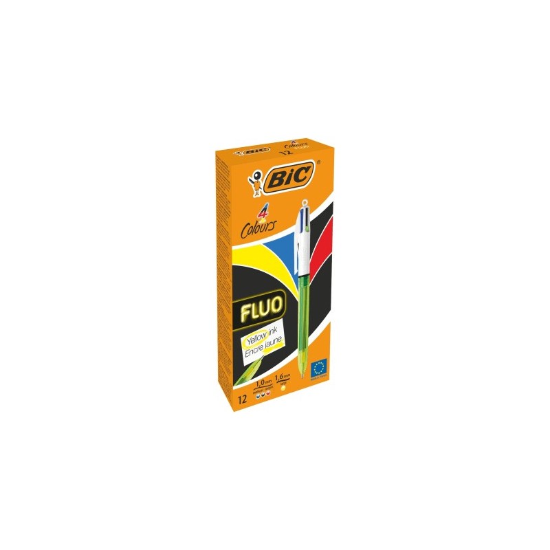 BIC 4 Colours Fluo penna multifunzione 3 colori con evidenziatore punta media 12 Pz 933948