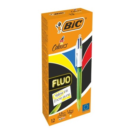 BIC 4 Colours Fluo penna multifunzione 3 colori con evidenziatore punta media 12 Pz 933948