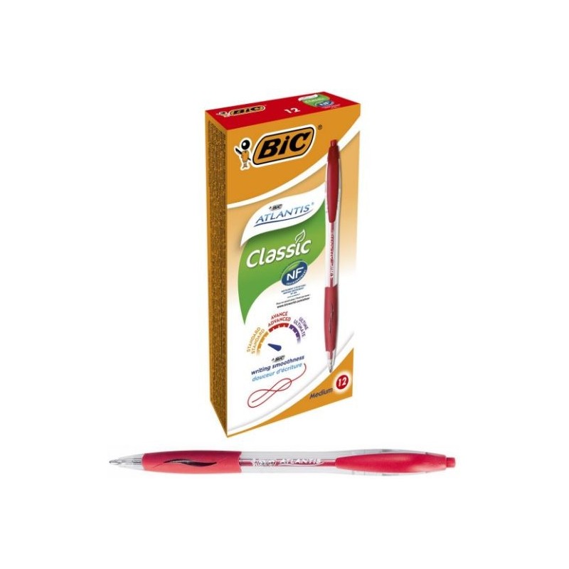 BIC Atlantis Classic Grip Clic Rosso punta 1,0 mm 12 Pz 8871331