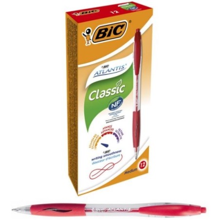 BIC Atlantis Classic Grip Clic Rosso punta 1,0 mm 12 Pz 8871331