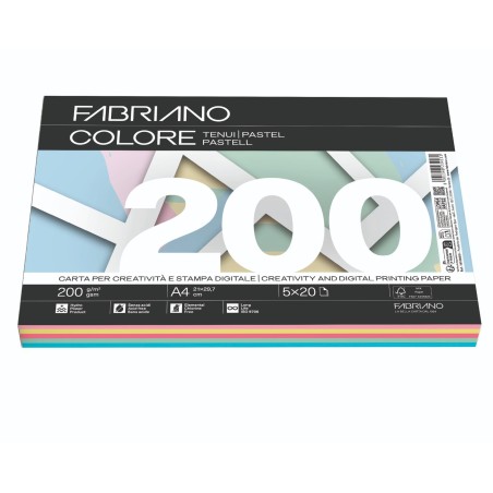 FABRIANO  100 fogli Carta fotocopie Fabriano Colore A4 200gr mix tenui 19100819